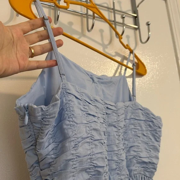 🩵EUC Simple Retro Light Blue Smocked Maxi Dress with Bow Detail size M Vintage - Picture 8 of 15